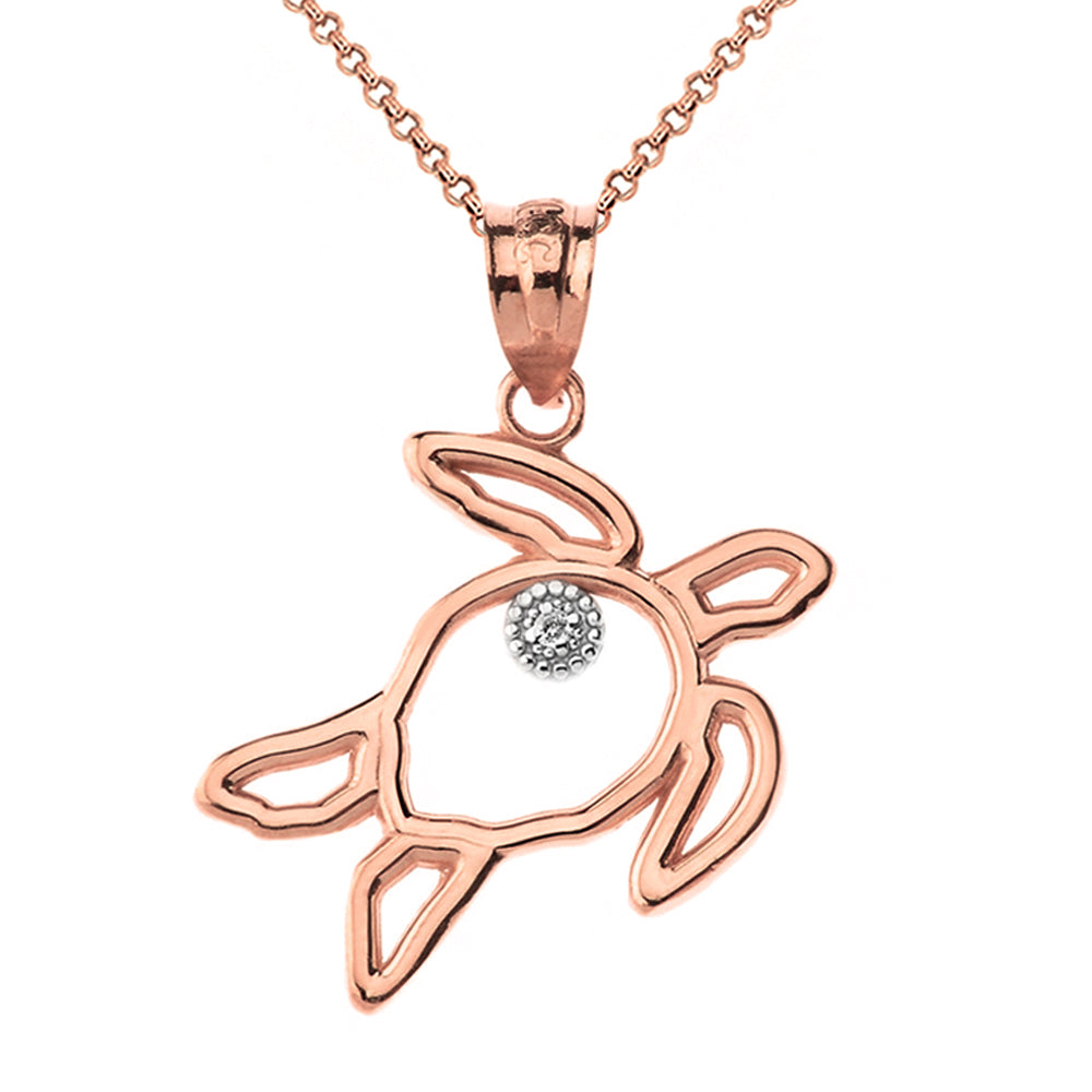 Sea Turtle Outline Solitaire Pendant Necklace in Gold, view 4
