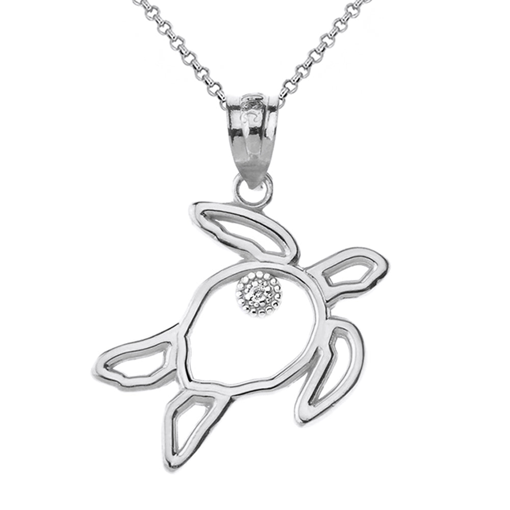 Sea Turtle Outline Solitaire Pendant Necklace in Gold, view 7