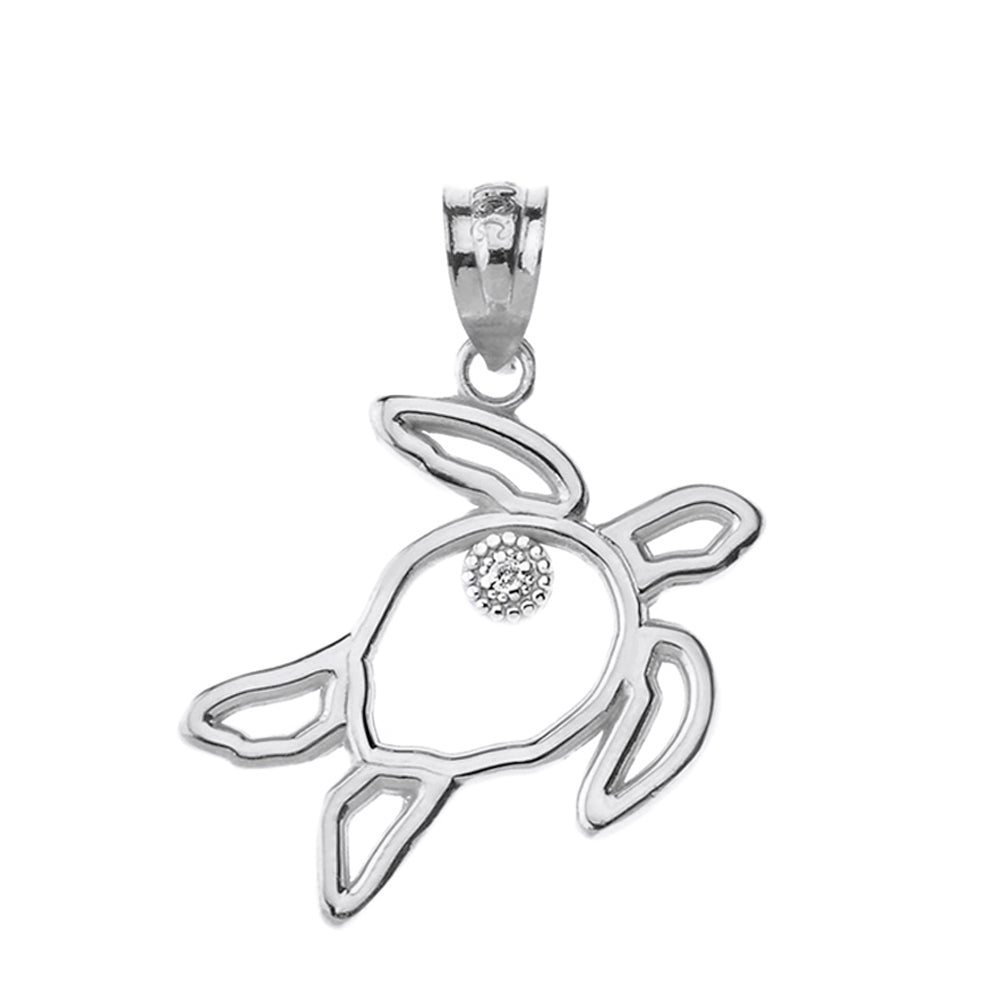 Sea Turtle Outline Solitaire Pendant Necklace in Gold, view 8