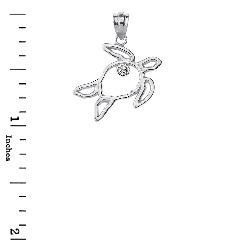 Sea Turtle Outline Solitaire Pendant Necklace in Gold, view 9
