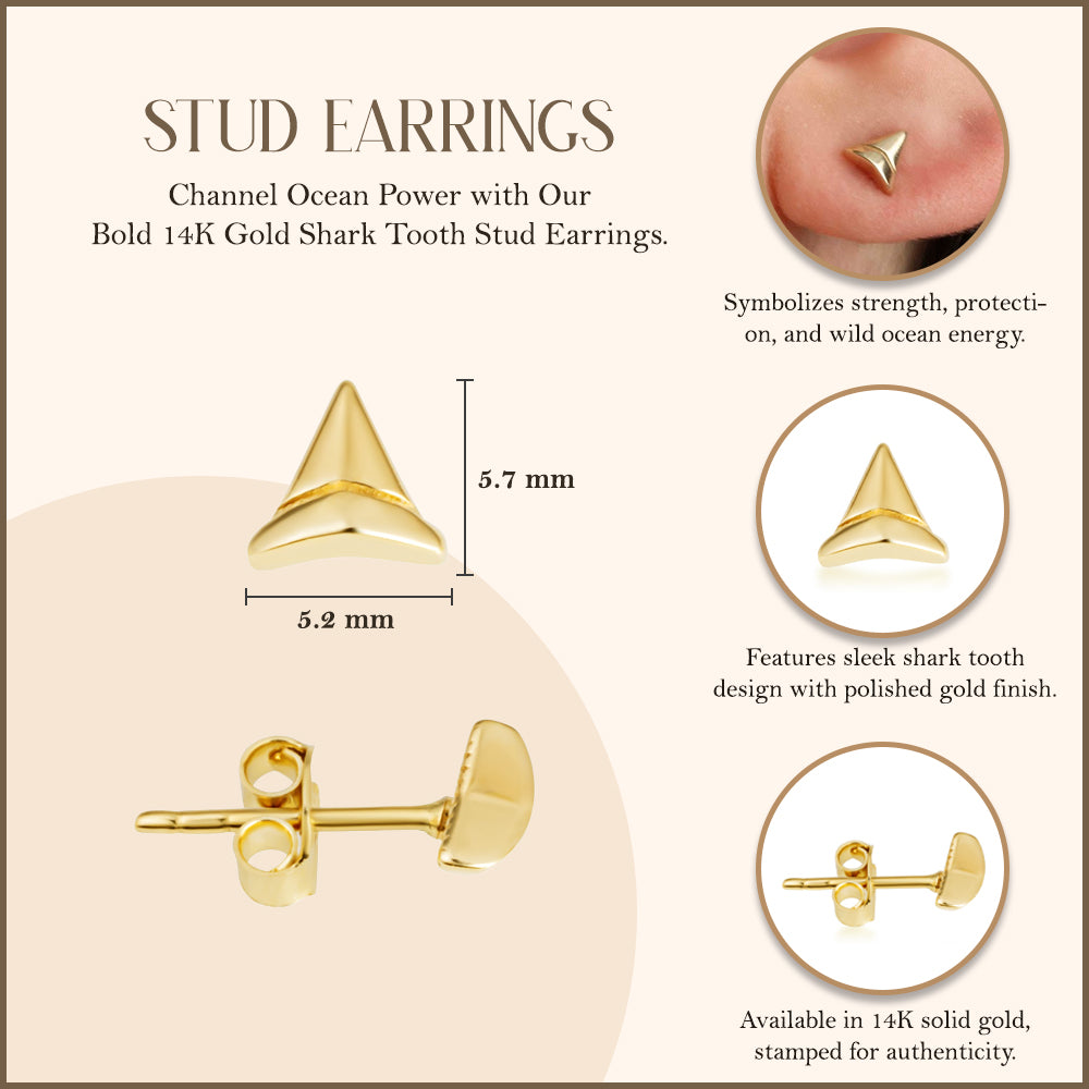 Shark Tooth Earrings in 14K Gold, view 3