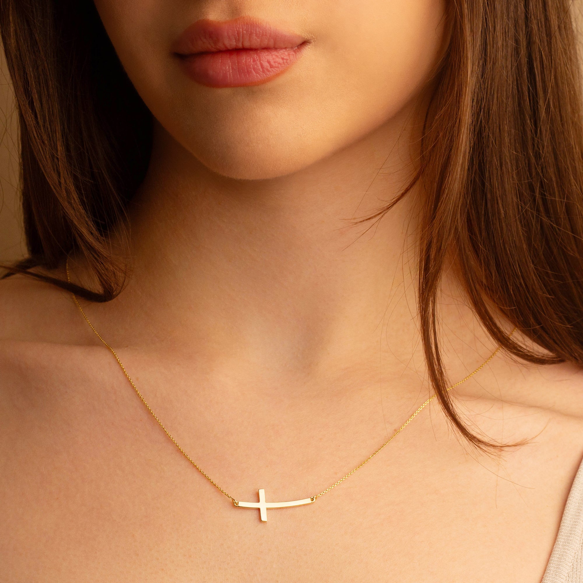 Sideways Cross Necklace in 14K Gold, view 2