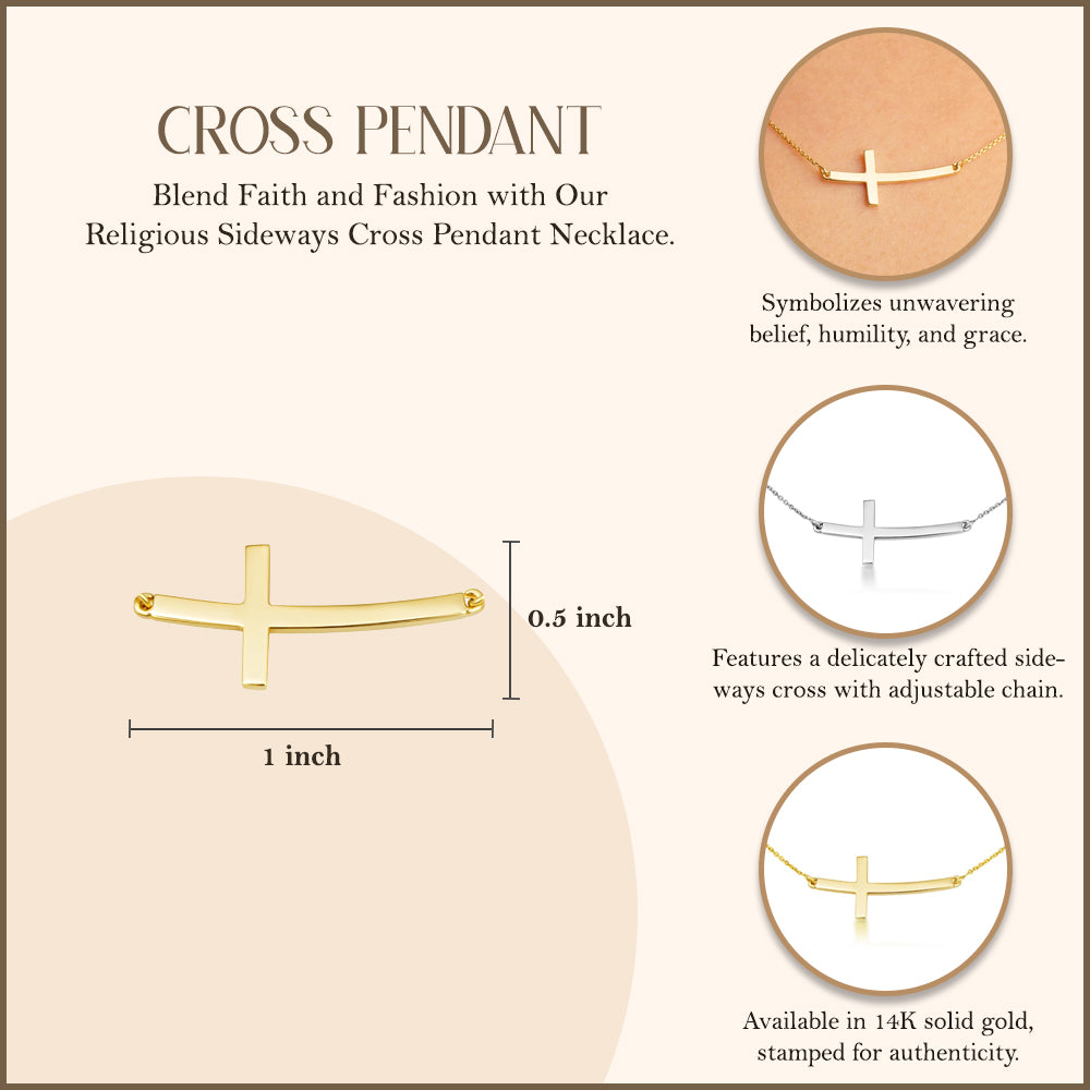 Sideways Cross Necklace in 14K Gold, view 3
