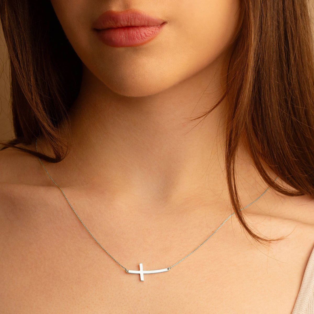 Sideways Cross Necklace in Silver, view 2