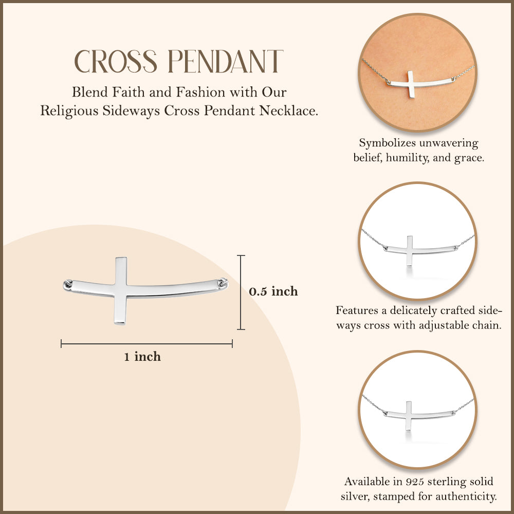 Sideways Cross Necklace in Silver, view 3