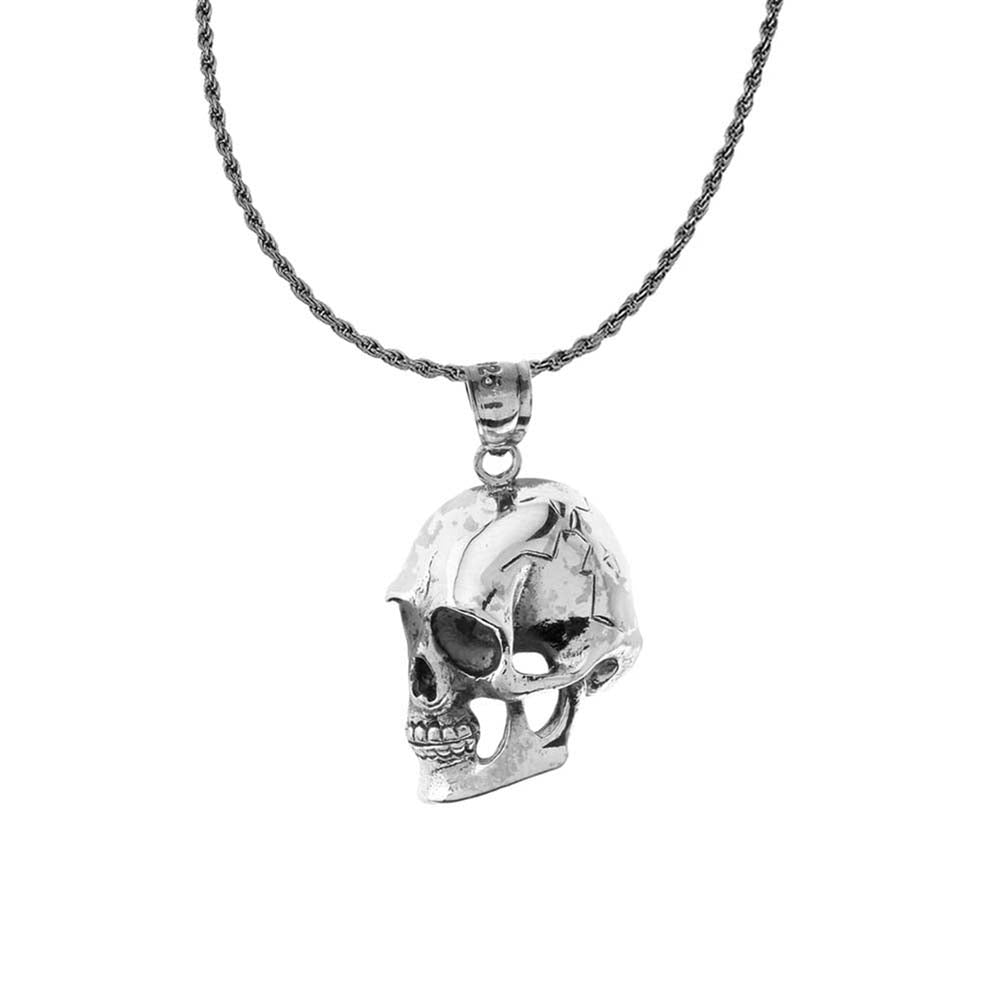 Sideways Skull Pendant Necklace in Sterling Silver
