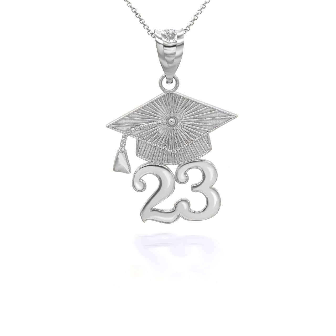 Silver 2023 Graduation Cap Pendant Necklace, view 4