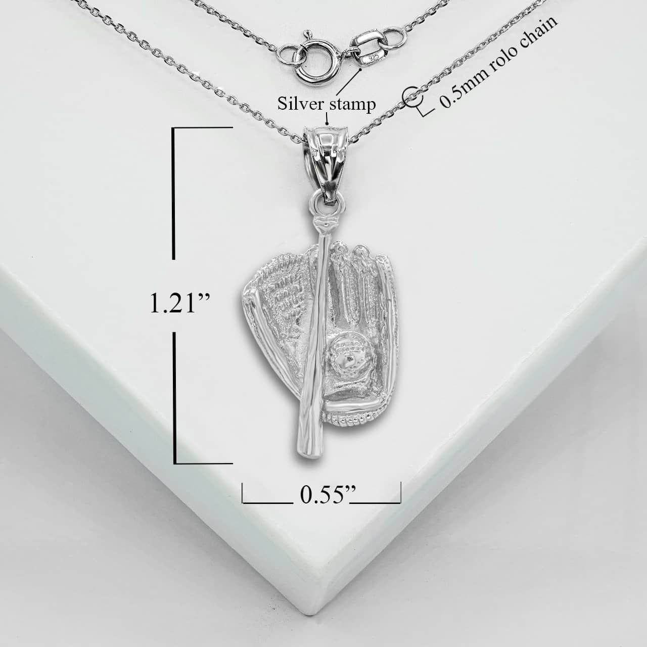 Silver 3D Baseball Bat and Gloves Sports Pendant Necklace, view 4
