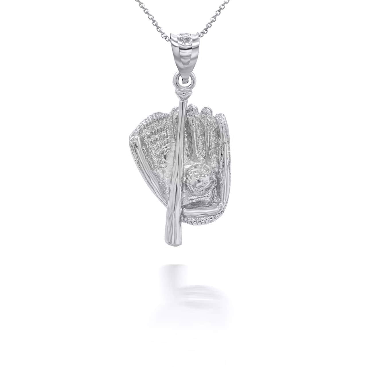 Silver 3D Baseball Bat and Gloves Sports Pendant Necklace, view 5