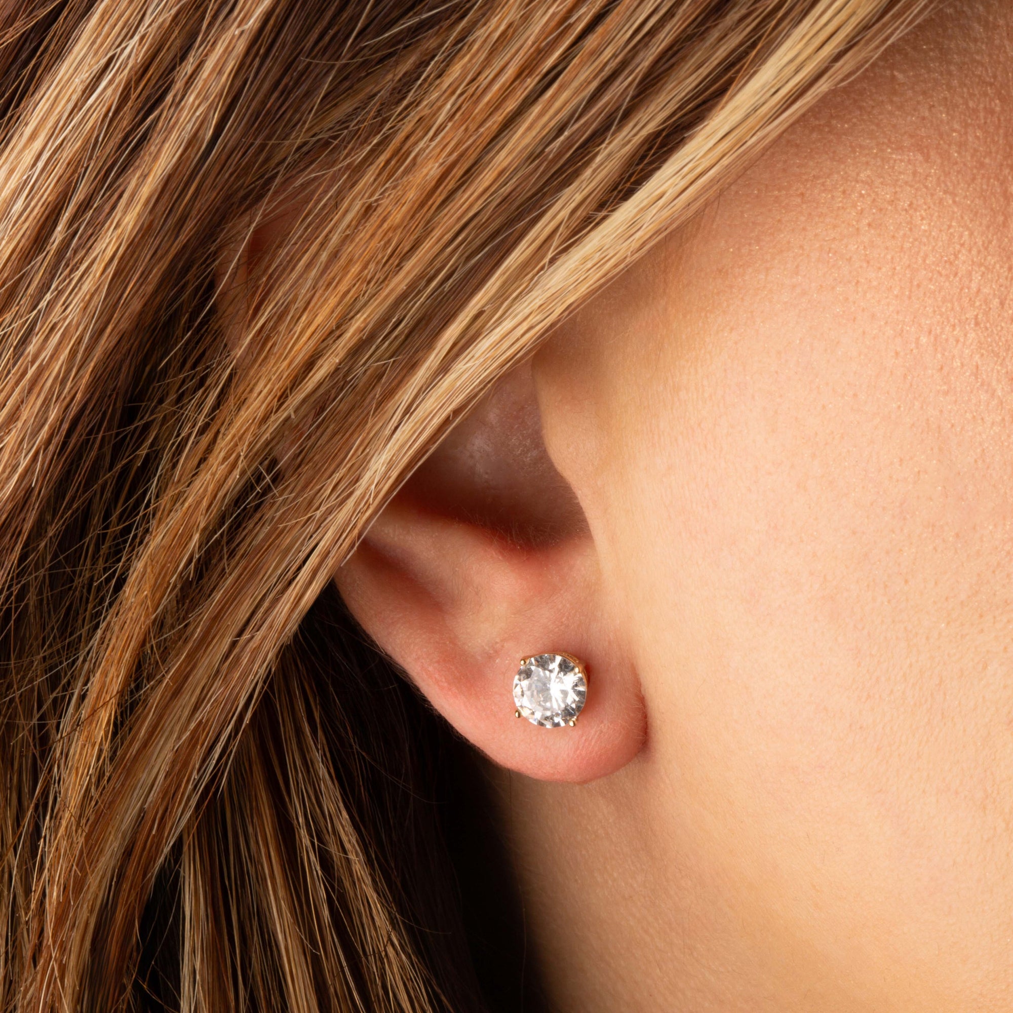 Silver 8 mm Cubic Zirconia Stud Earrings, view 2