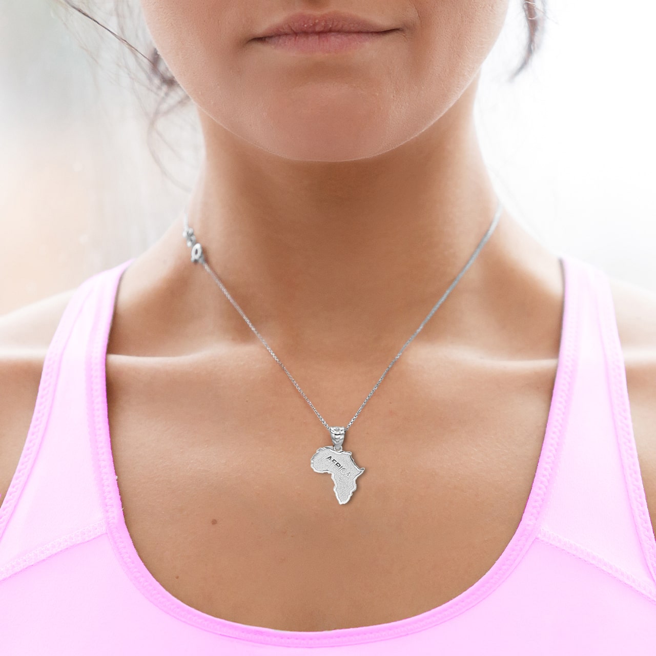 Silver Africa Map Outline Pendant Necklace, view 2
