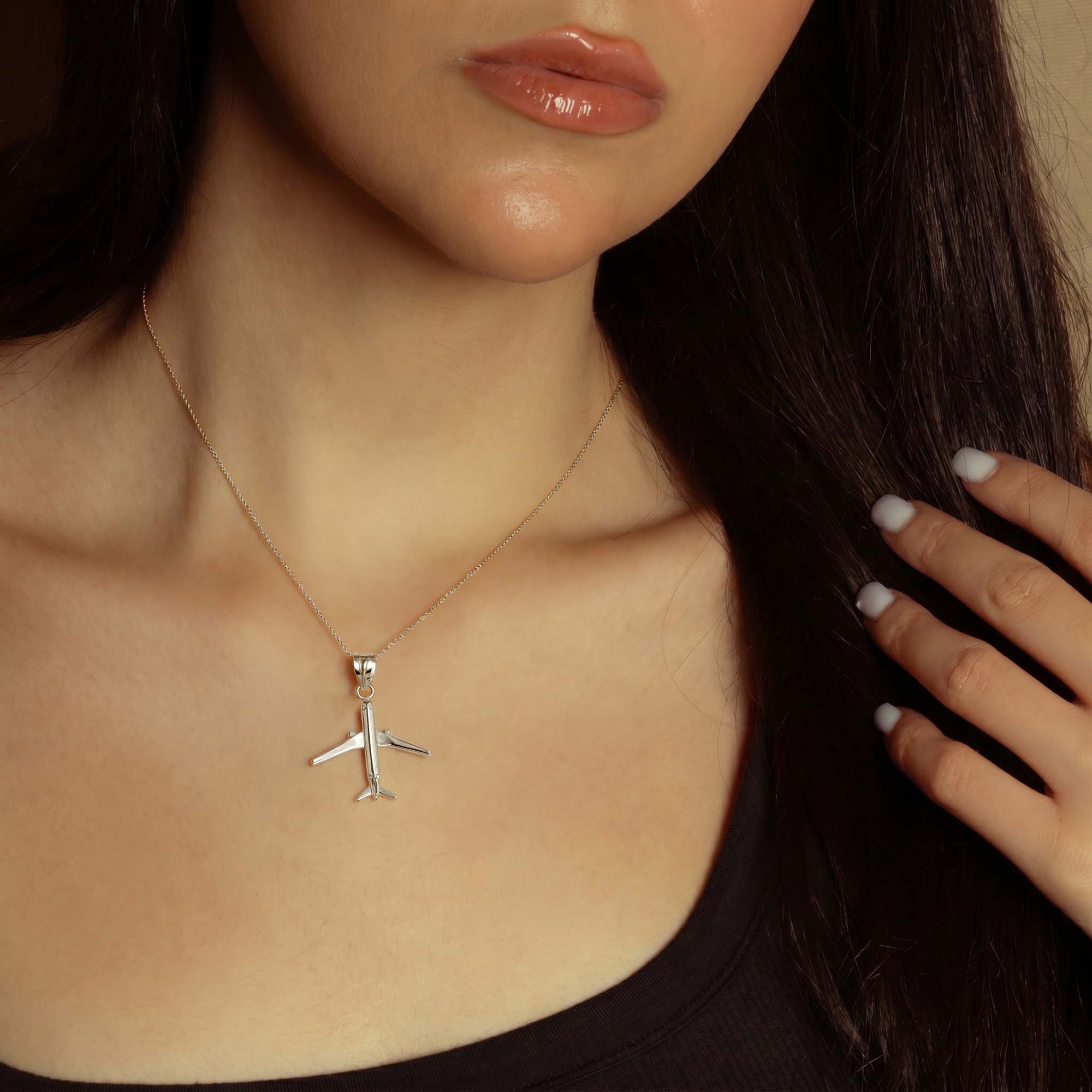 Silver Airplane Travel Charm Pendant Necklace, view 2