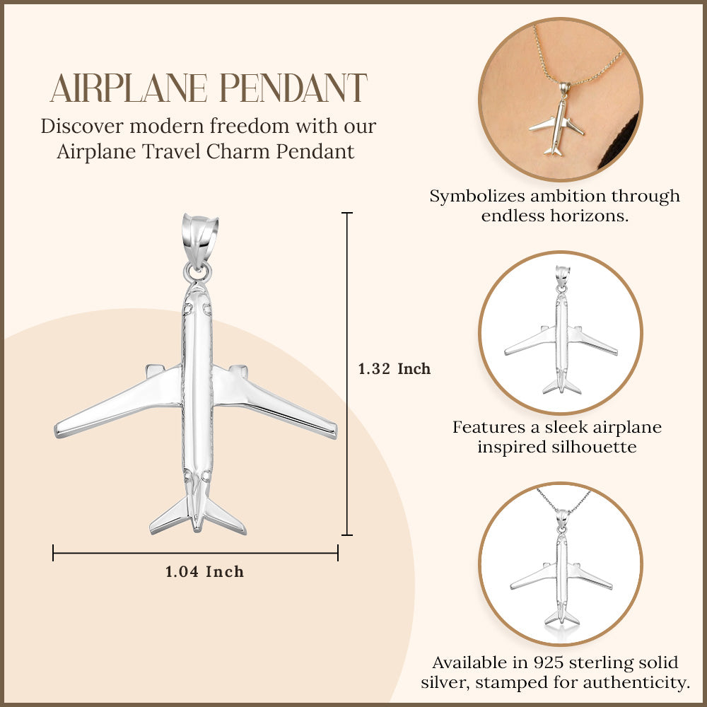 Silver Airplane Travel Charm Pendant Necklace, view 3