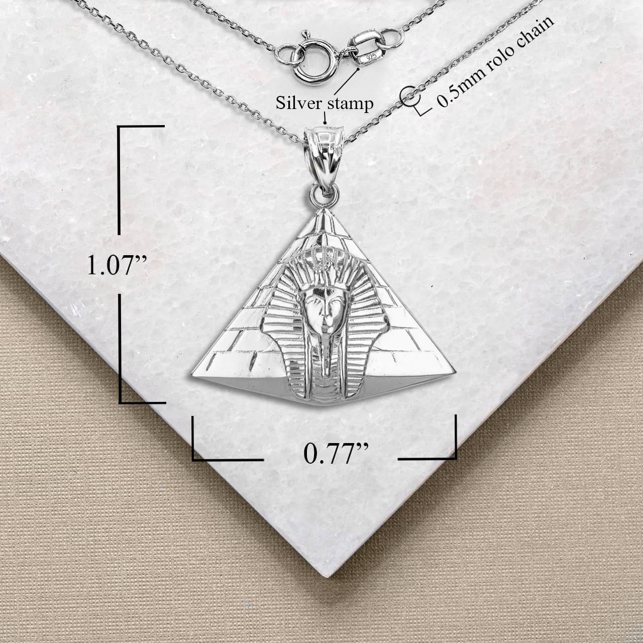 Silver Ancient Egyptian Pharaoh Pyramid Pendant Necklace, view 4