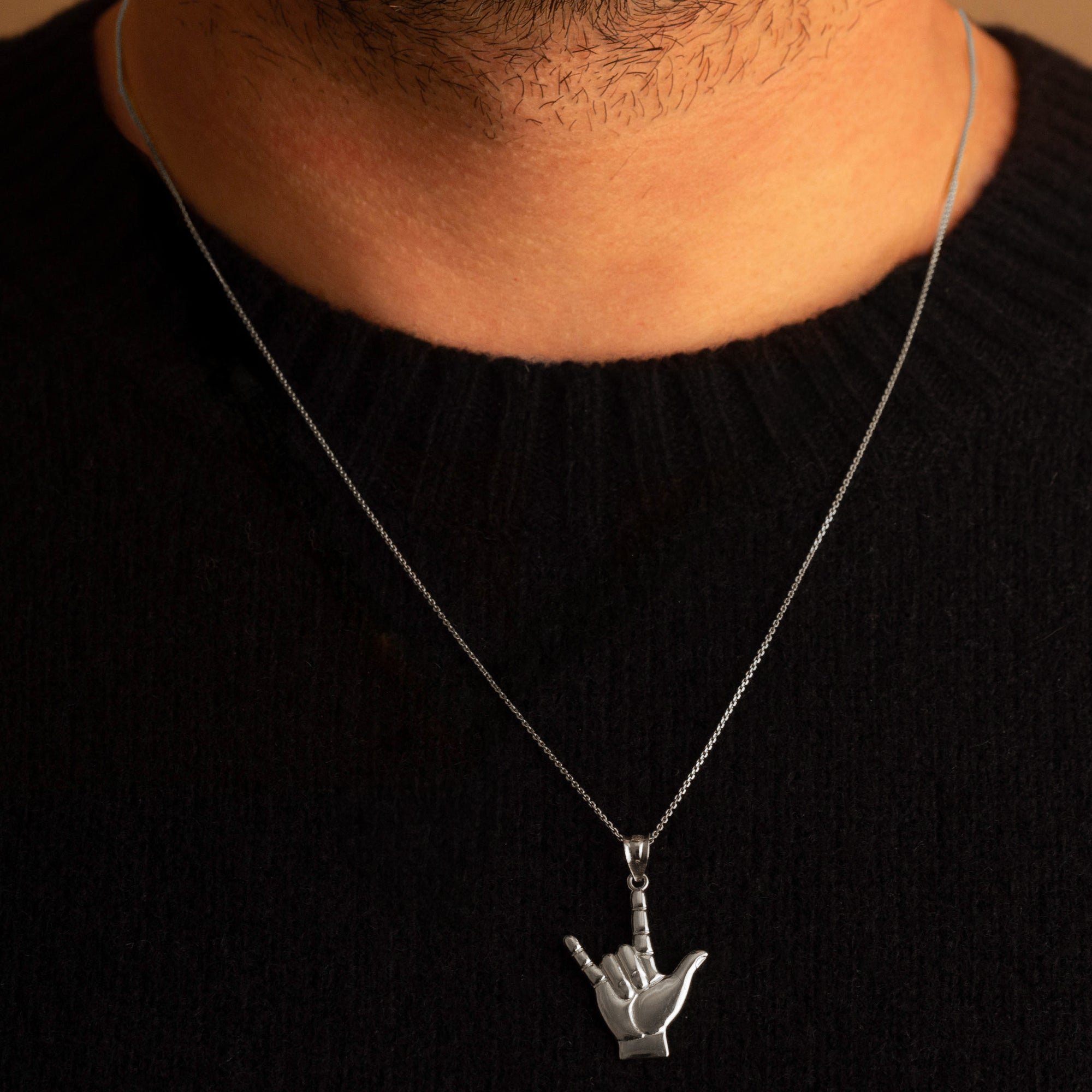 Silver ASL Sign Language I Love You Necklace, view 2