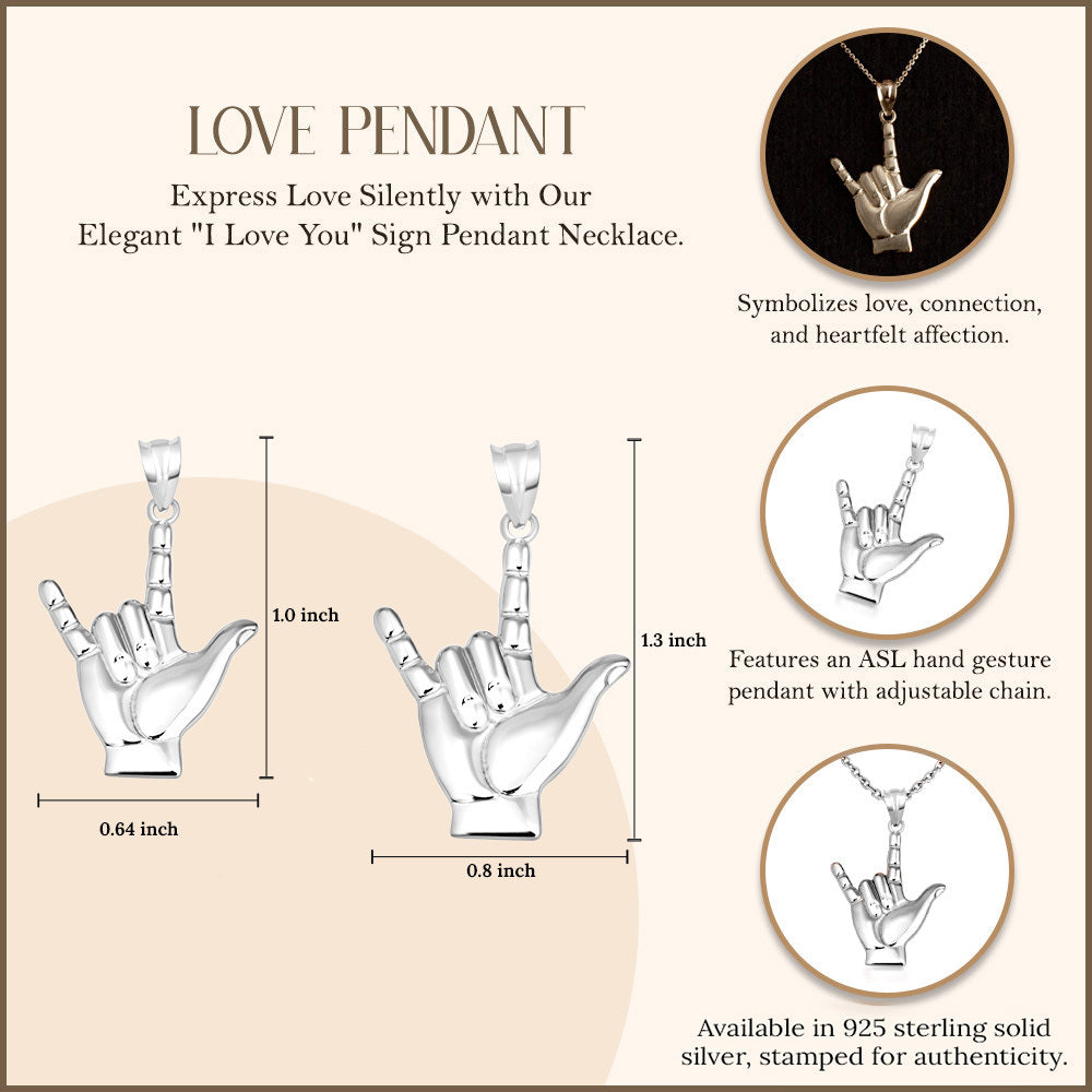 Silver ASL Sign Language I Love You Necklace, view 3