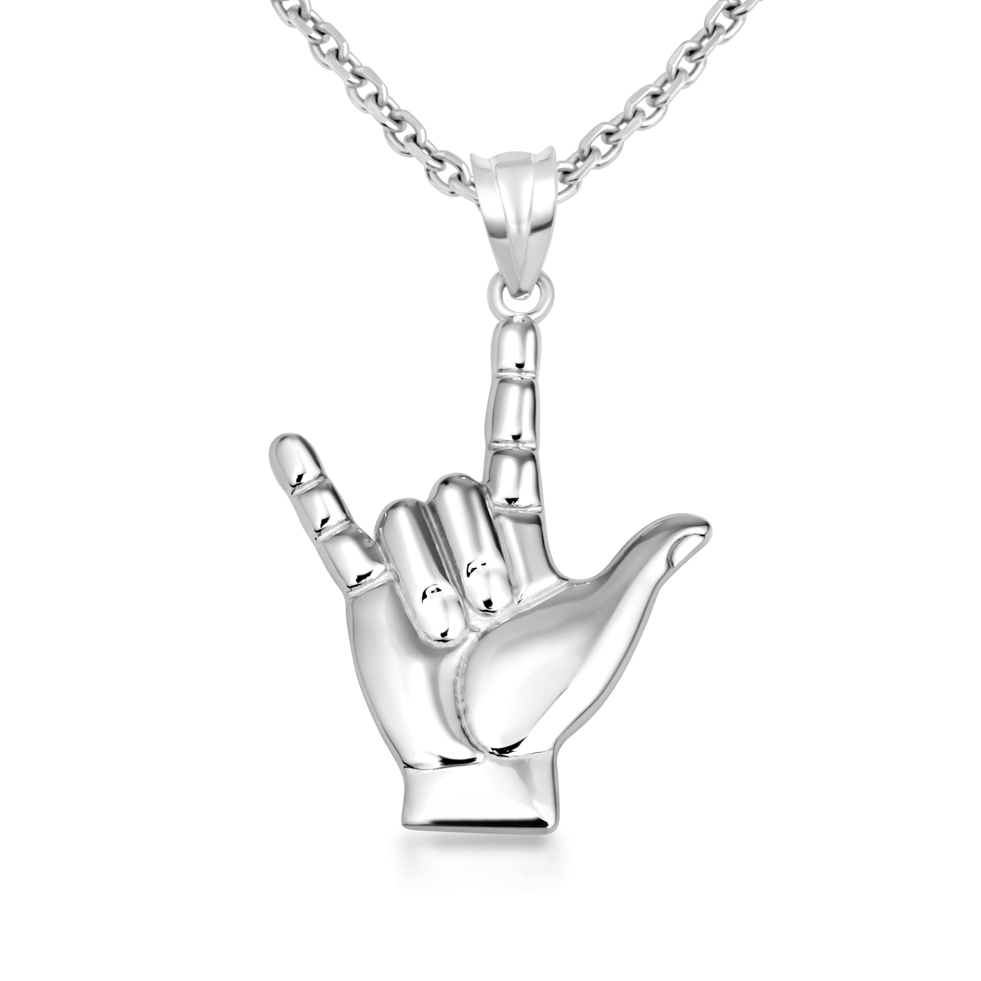 Silver ASL Sign Language I Love You Necklace, view 4