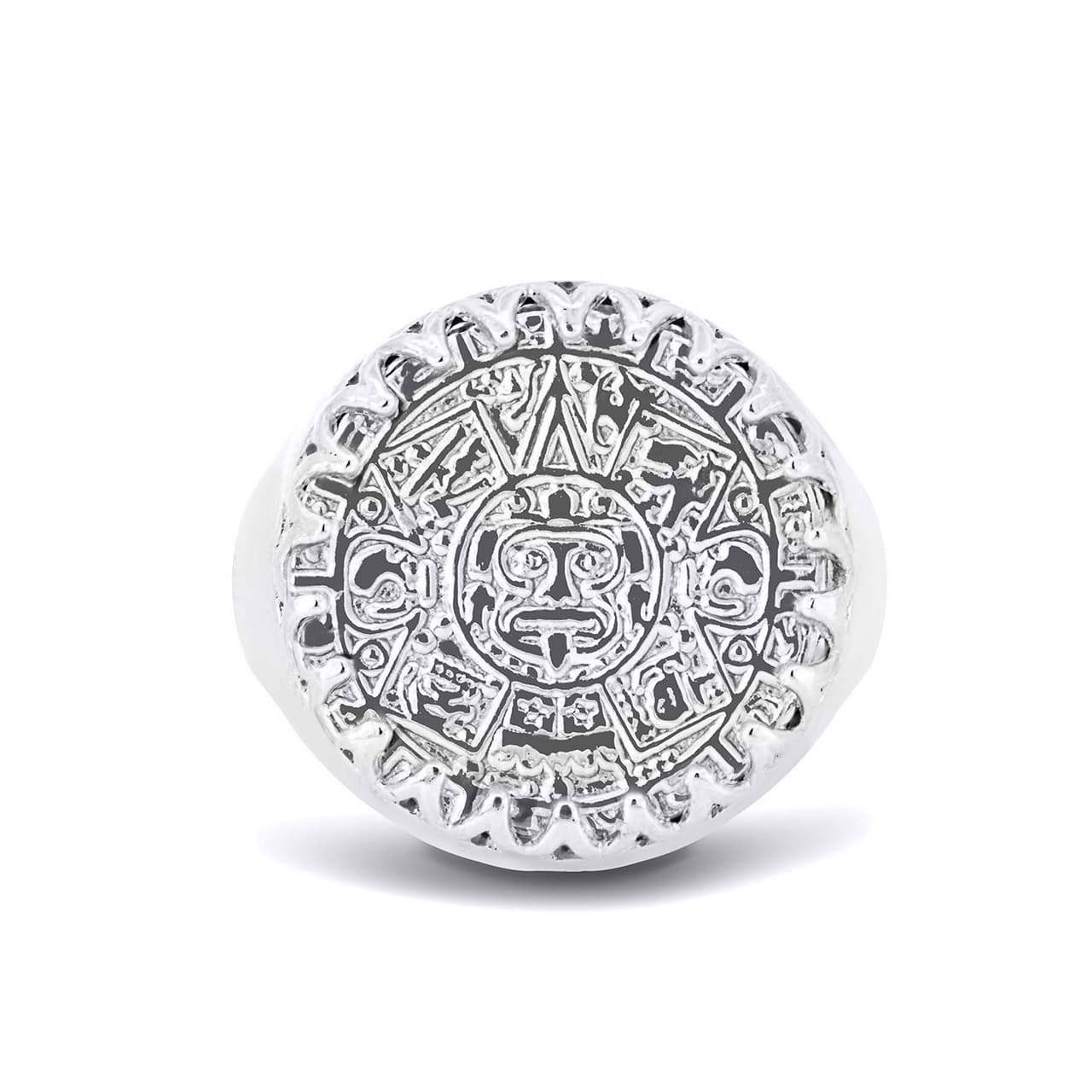 Silver Aztec Mayan Sun Calendar Signet Ring, view 2