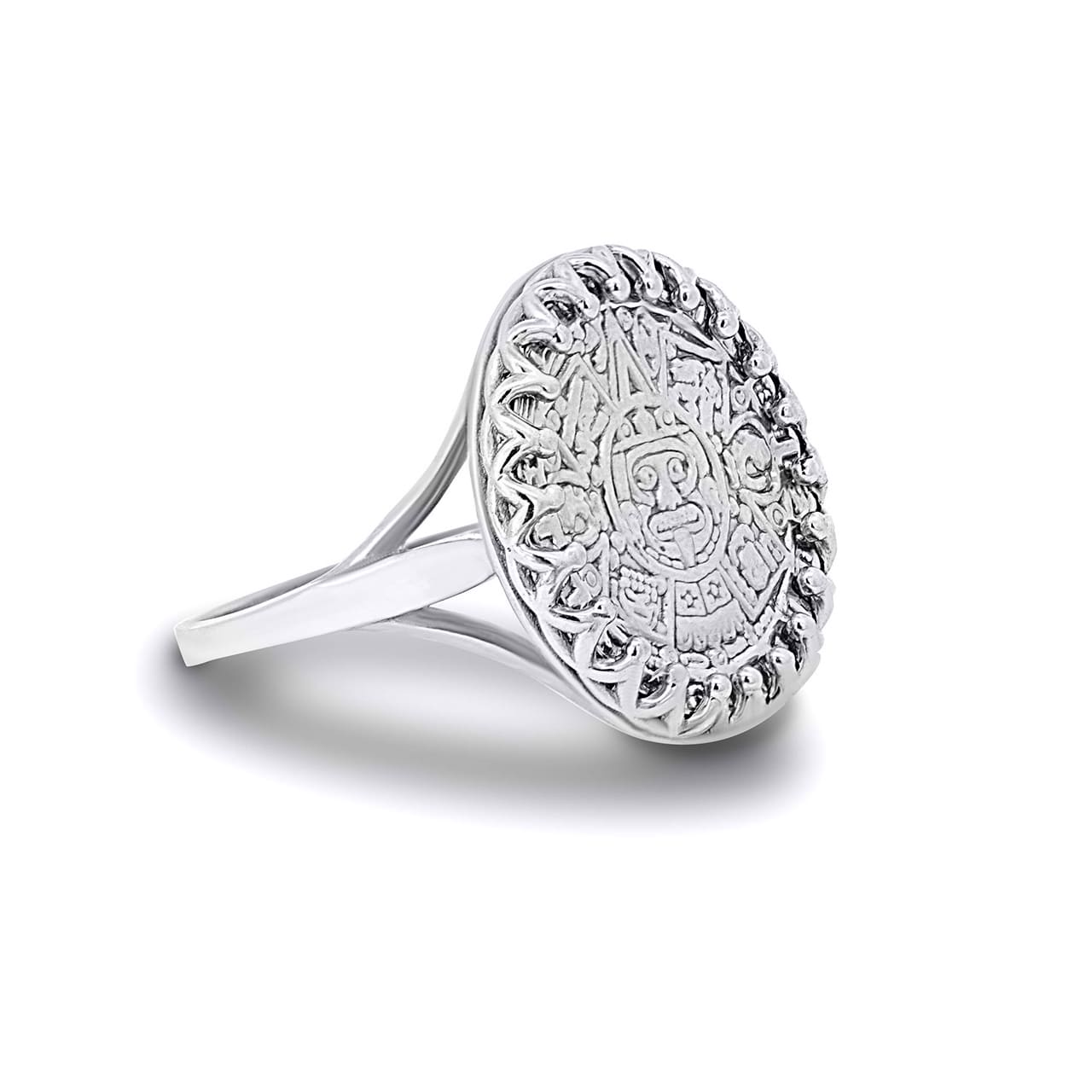 Silver Aztec Sun Calendar Statement Ring S,L