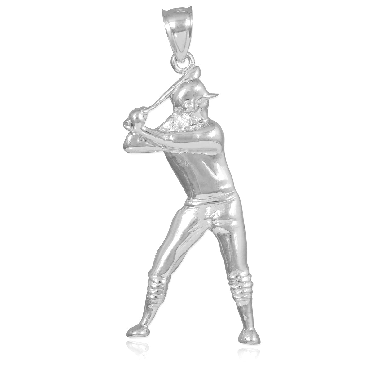 Silver Baseball Batter Sports Charm Pendant Necklace, view 2