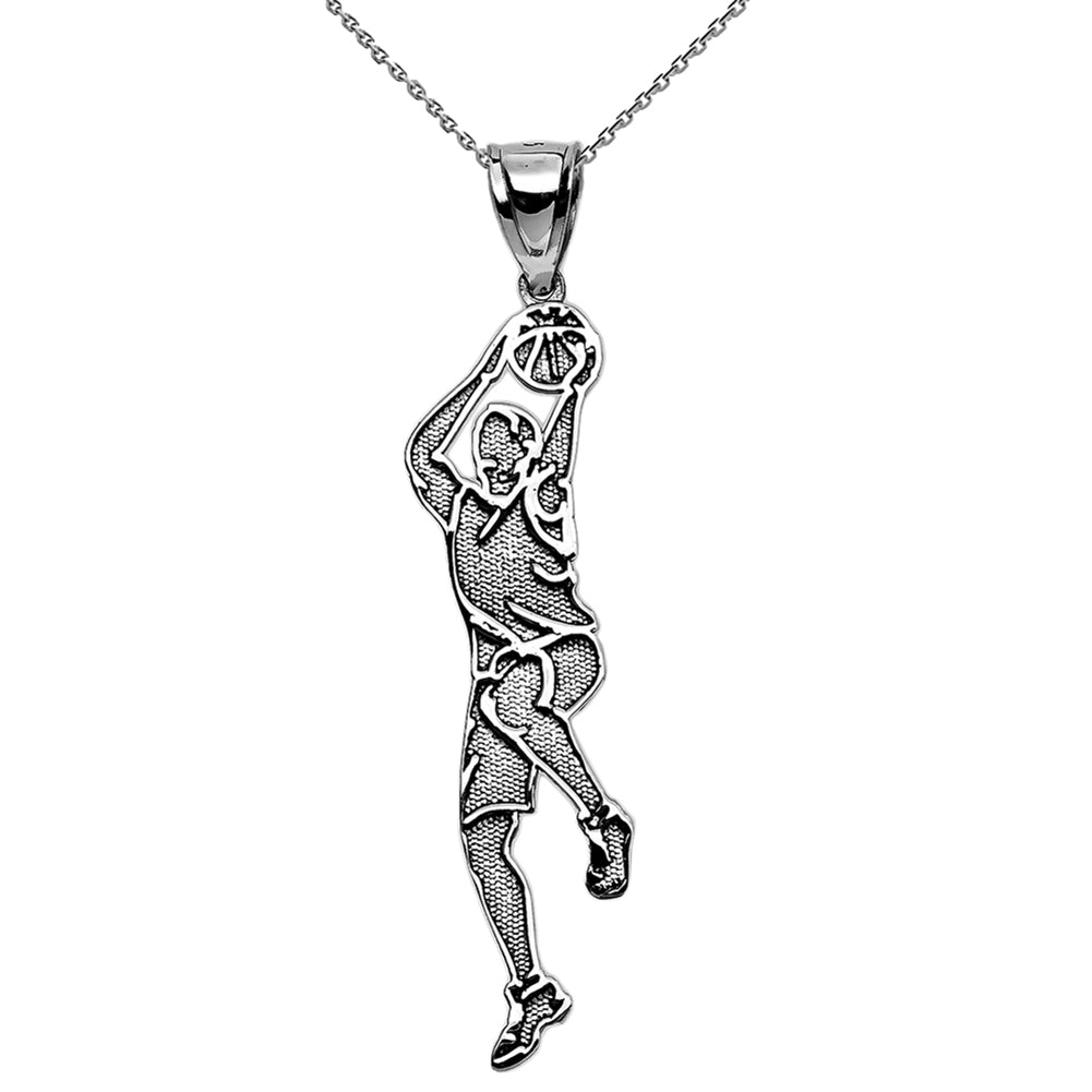 Silver Basketball Player Charm Sports Pendant Necklace