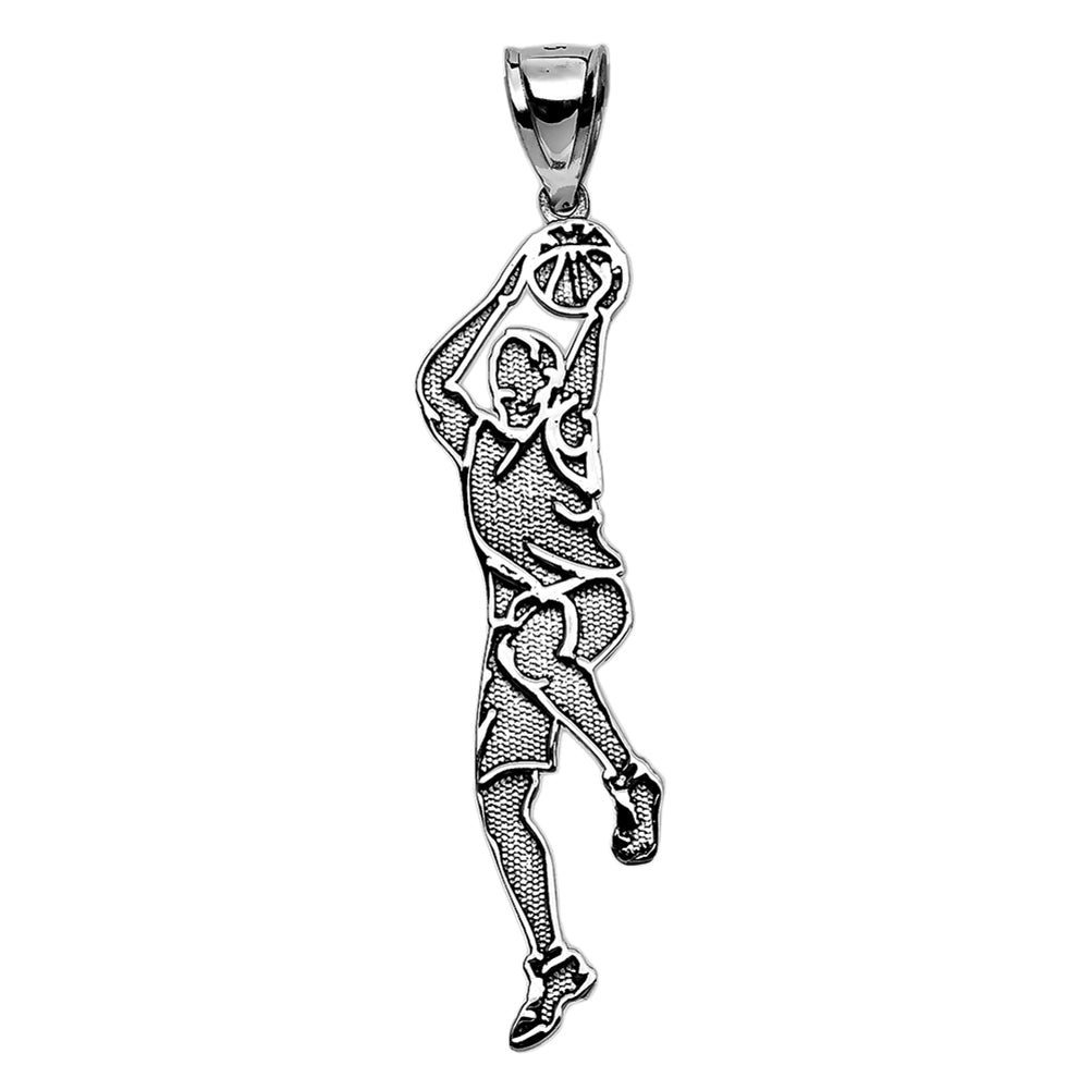 Silver Basketball Player Charm Sports Pendant Necklace, view 2