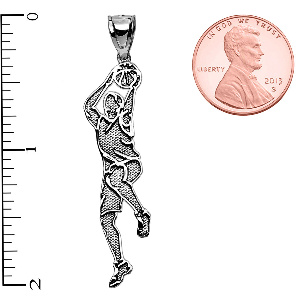 Silver Basketball Player Charm Sports Pendant Necklace, view 3