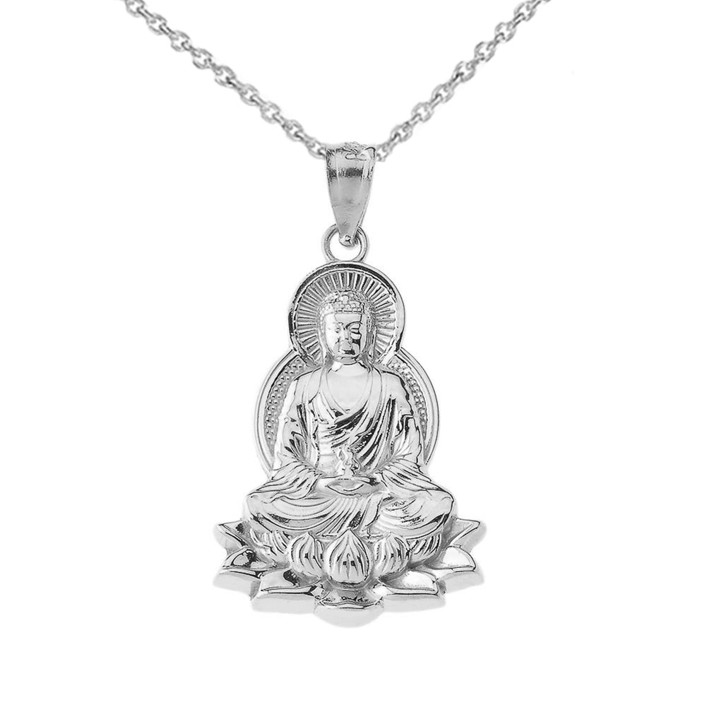 Silver Buddha Pendant Lotus Flower Necklace