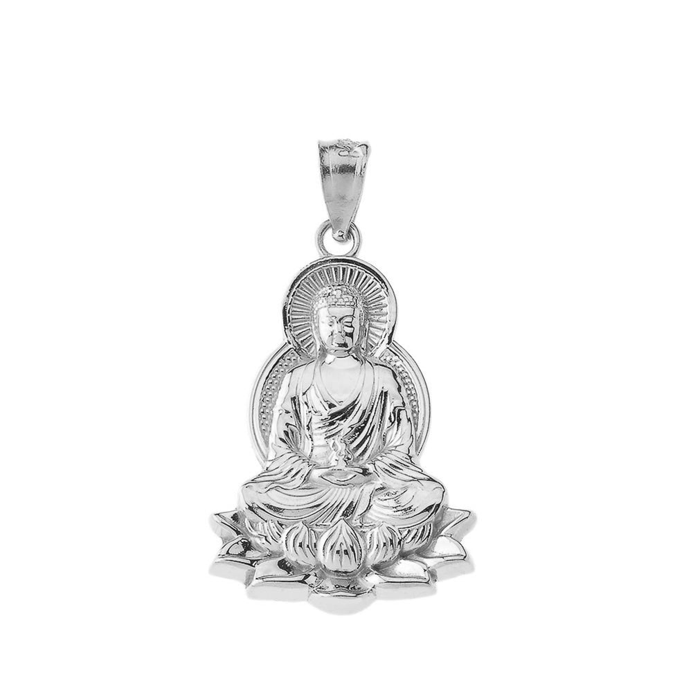 Silver Buddha Pendant Lotus Flower Necklace, view 2