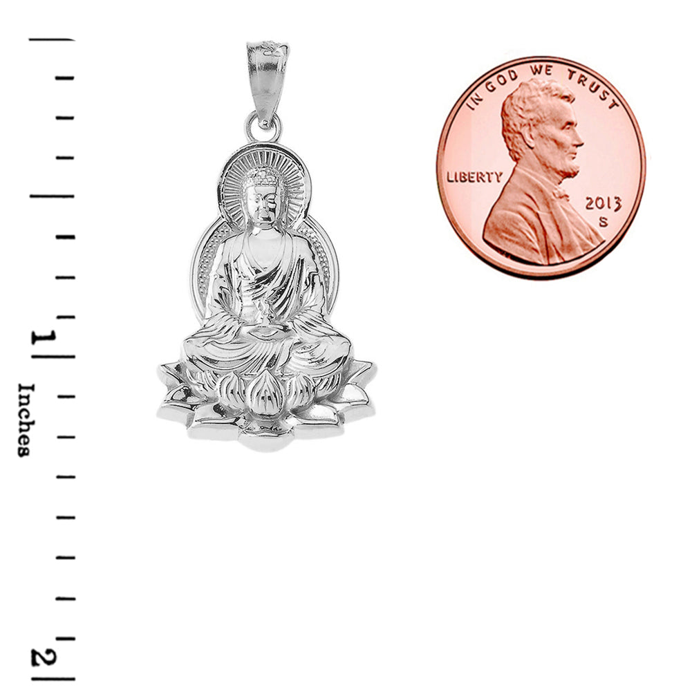 Silver Buddha Pendant Lotus Flower Necklace, view 3