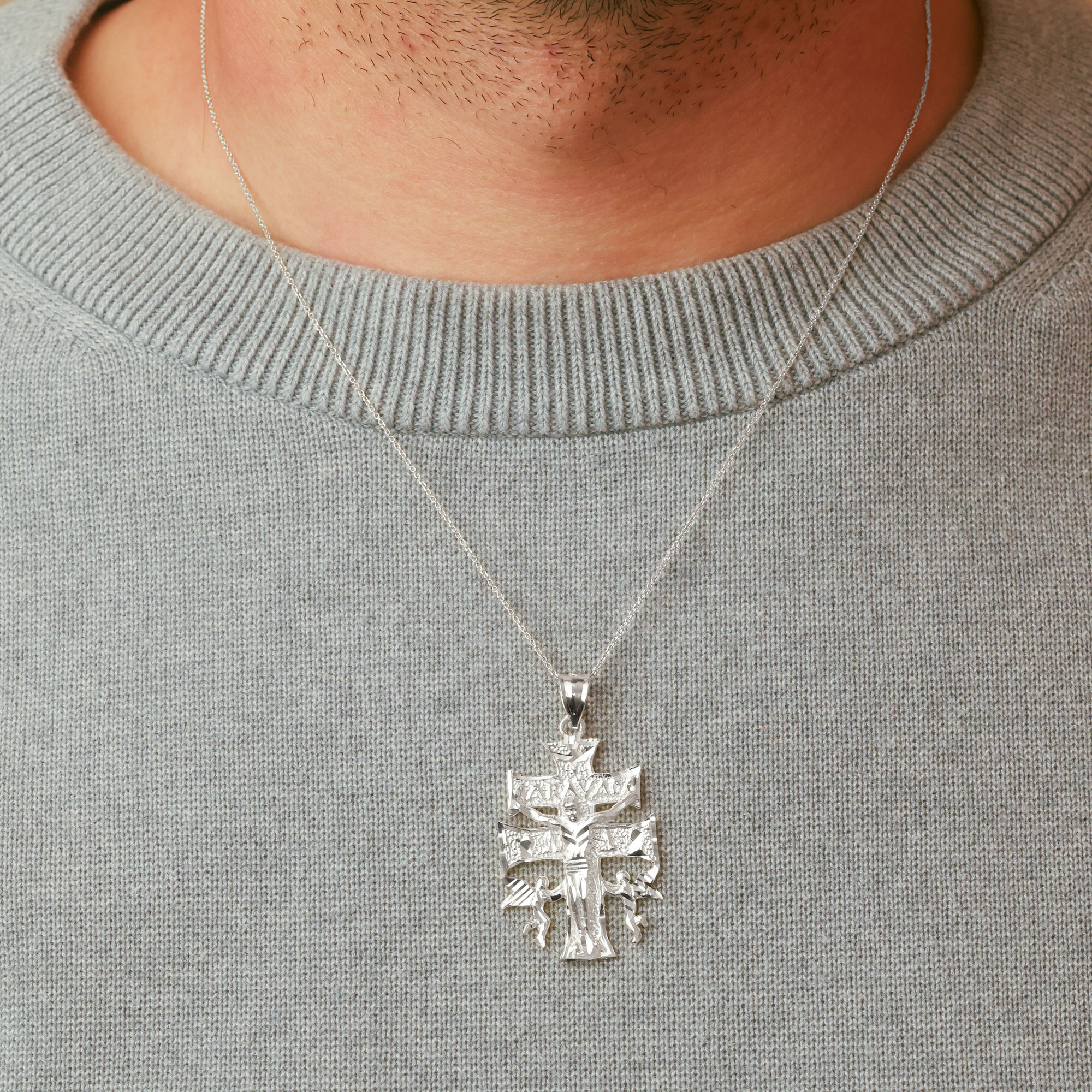 Silver Caravaca Crucifix Jesus Pendant, view 3
