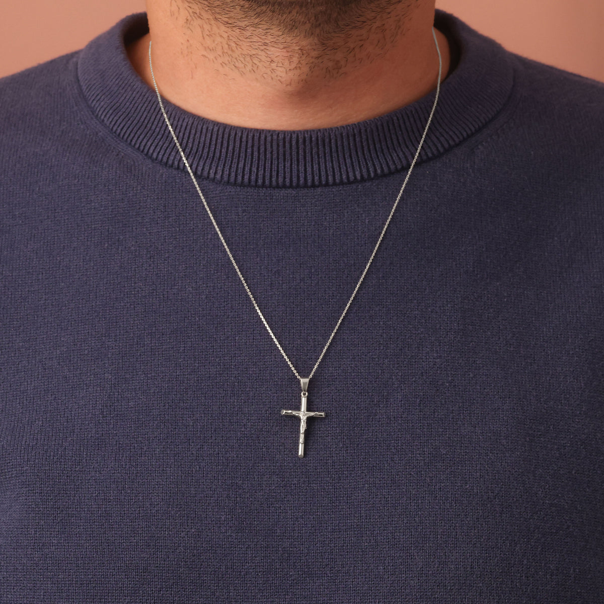 Silver Catholic Crucifix Pendant — Width: 0.7, view 2