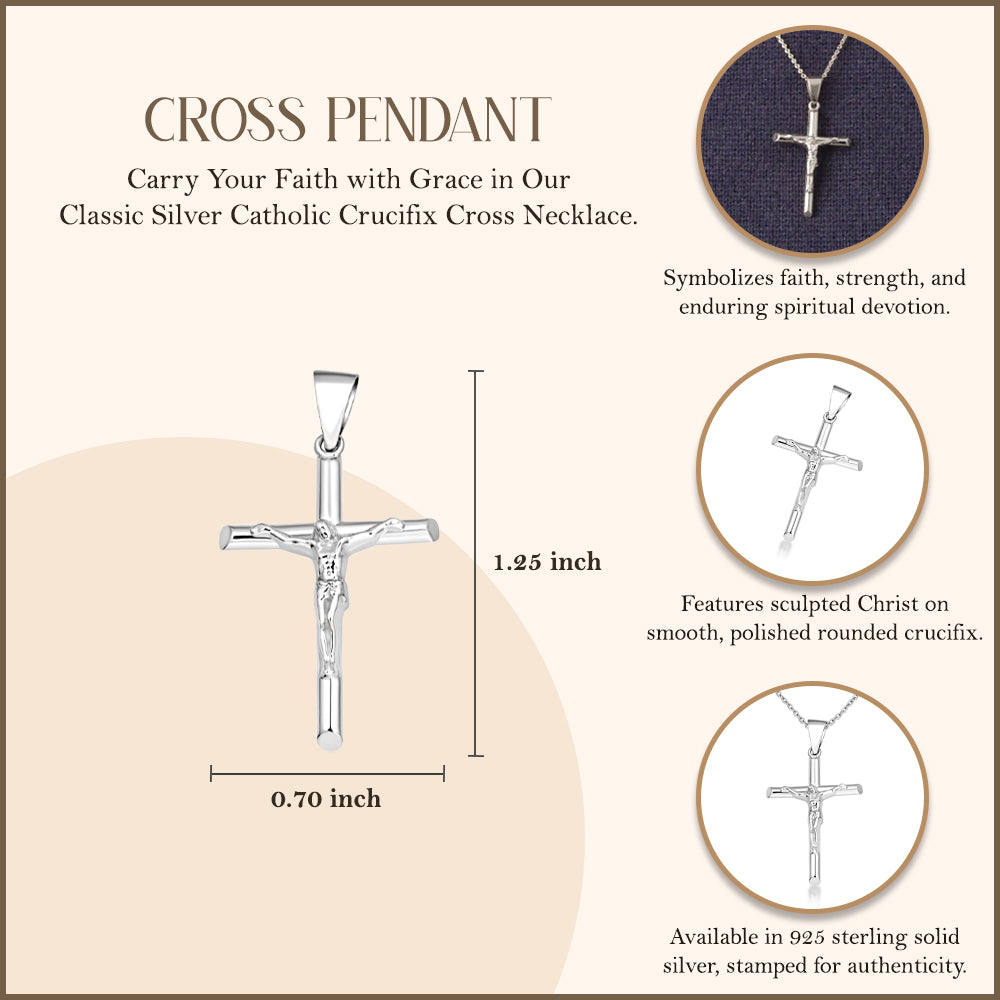 Silver Catholic Crucifix Pendant — Width: 0.7, view 3