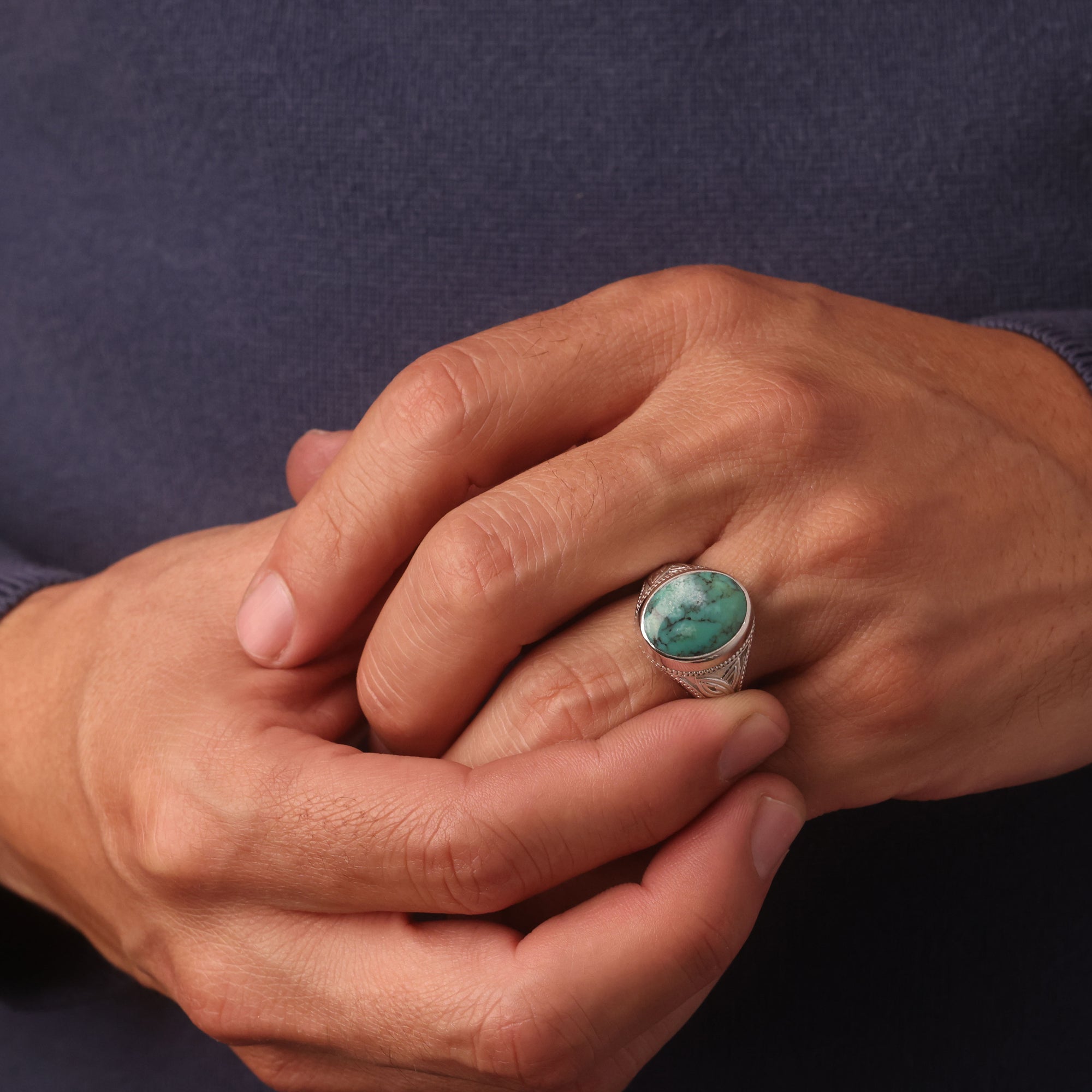Silver Celtic Trinity Knot Turquoise Birthstone Ring, view 2