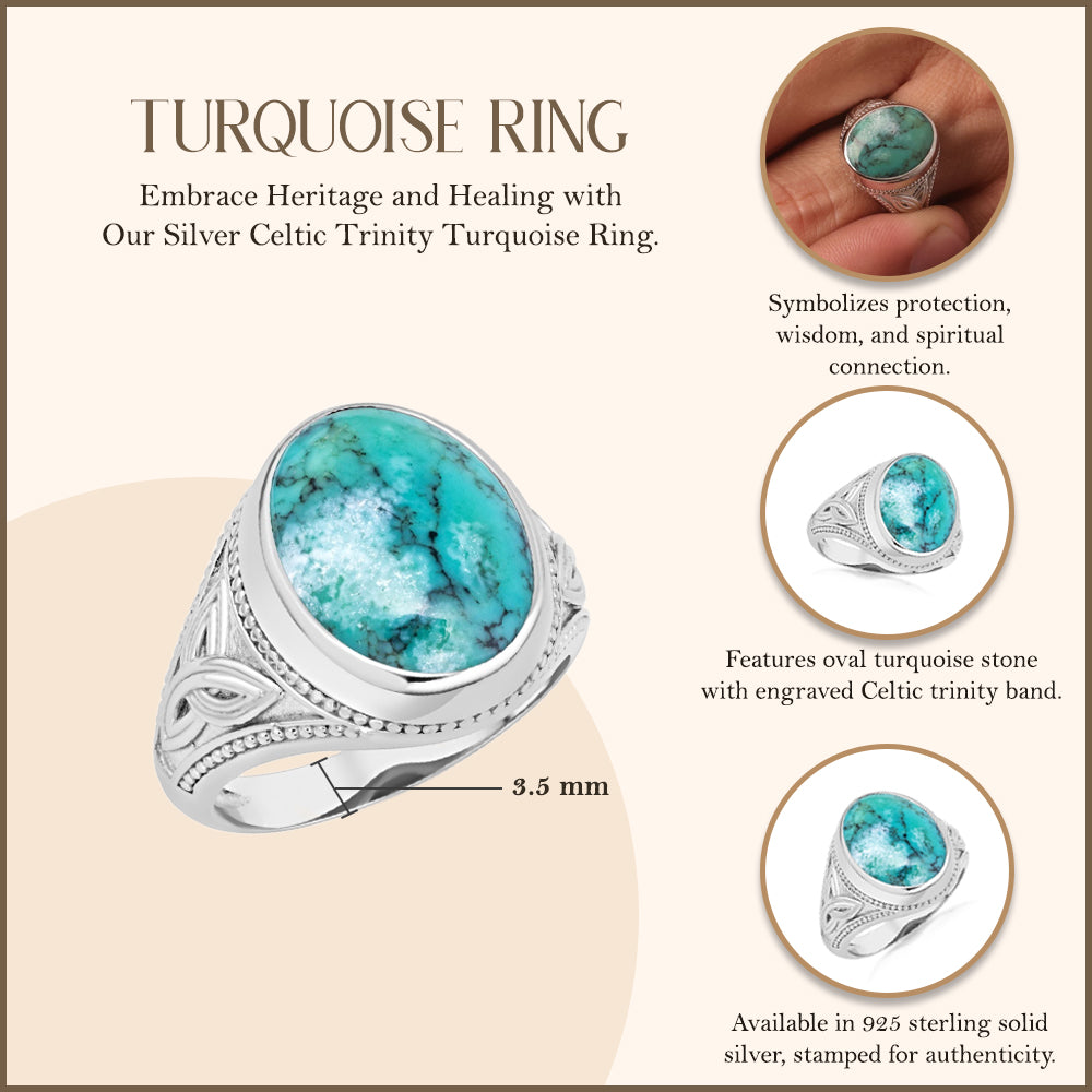 Silver Celtic Trinity Knot Turquoise Birthstone Ring, view 3