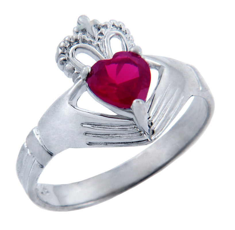 Silver Claddagh Band with Heart CZ Birthstones