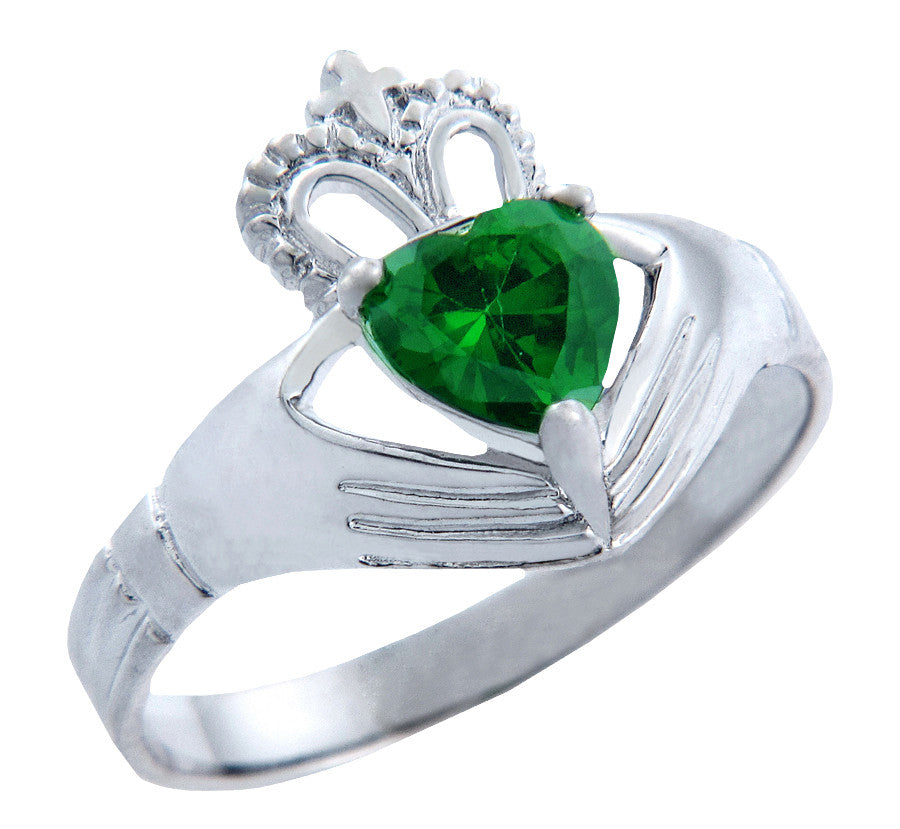 Silver Claddagh Band with Heart CZ Birthstones, view 5