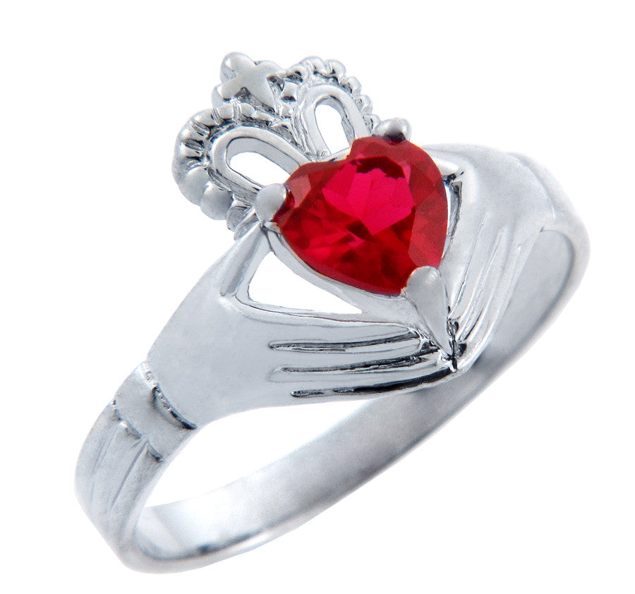 Silver Claddagh Band with Heart CZ Birthstones, view 7