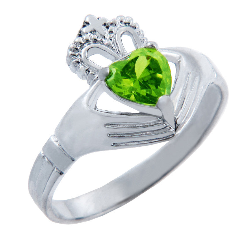 Silver Claddagh Band with Heart CZ Birthstones, view 8
