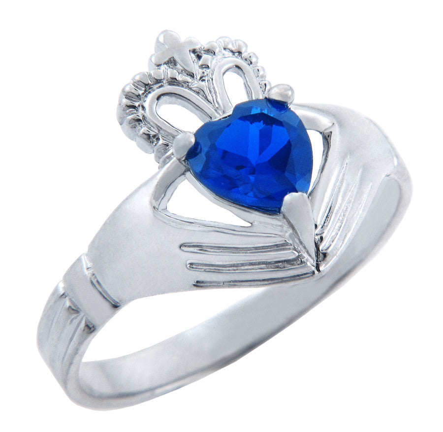 Silver Claddagh Band with Heart CZ Birthstones, view 9