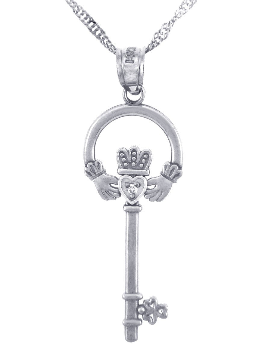 Silver Claddagh Key Pendant with CZ