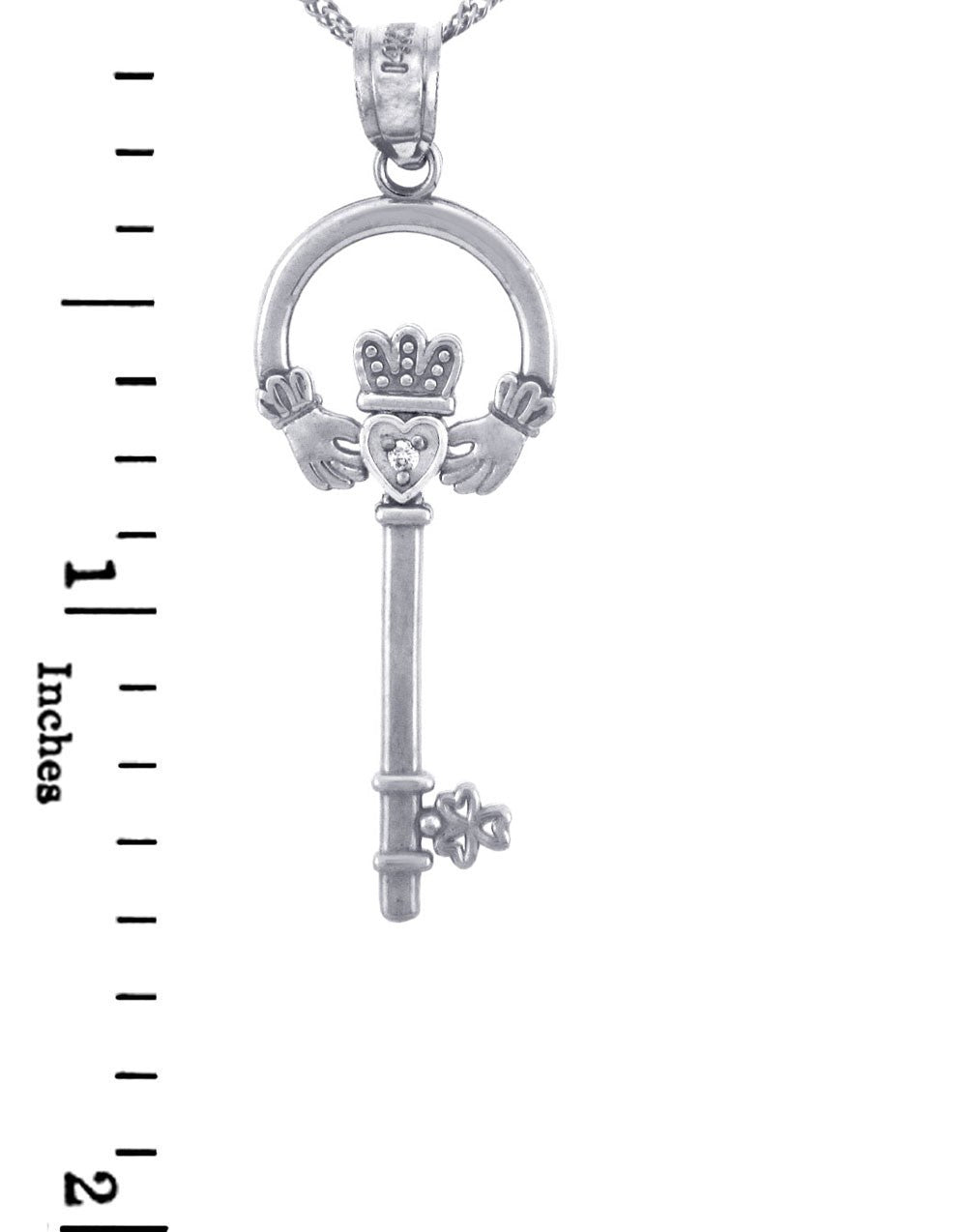 Silver Claddagh Key Pendant with CZ, view 2
