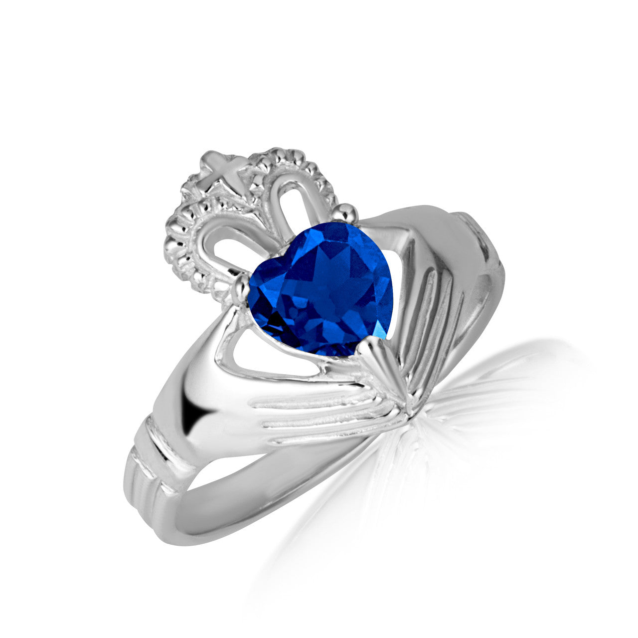 Silver Claddagh Ladies Ring with Sapphire