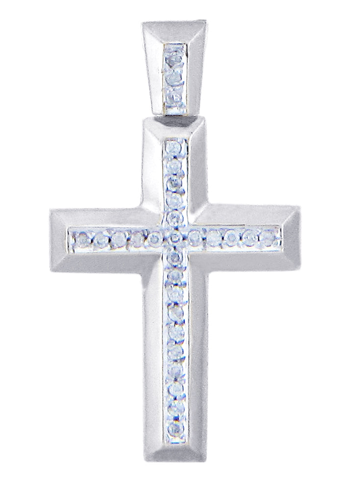 Silver Cross Diamonds Pendant (w Chain), view 2