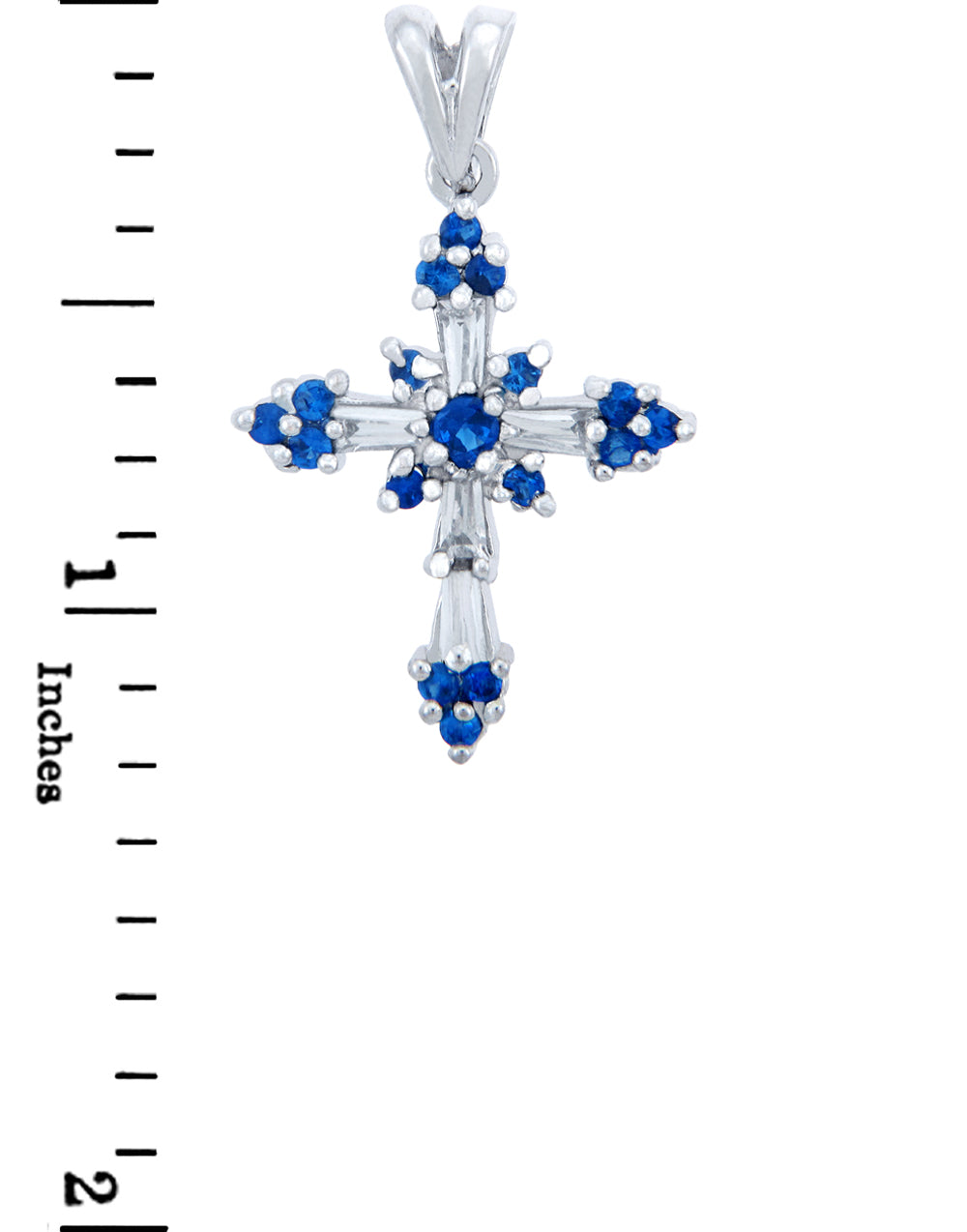 Silver Cross Pendant with Blue CZ Stones, view 2