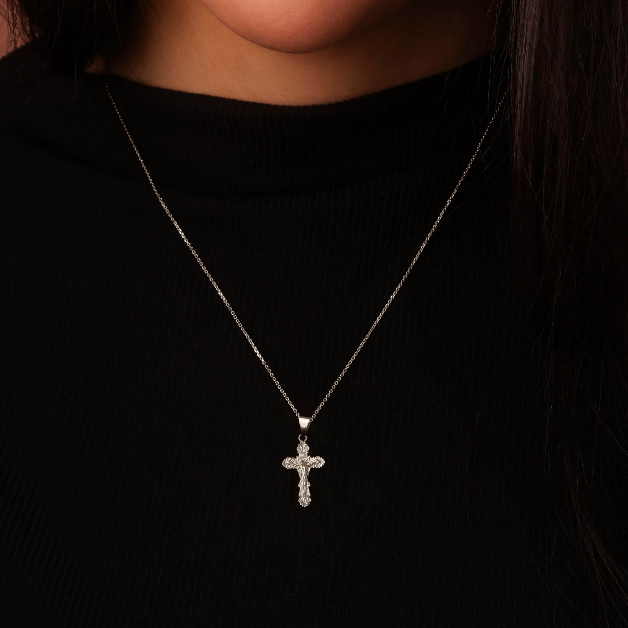 Silver Crucifix Jesus Cross Necklace, view 2