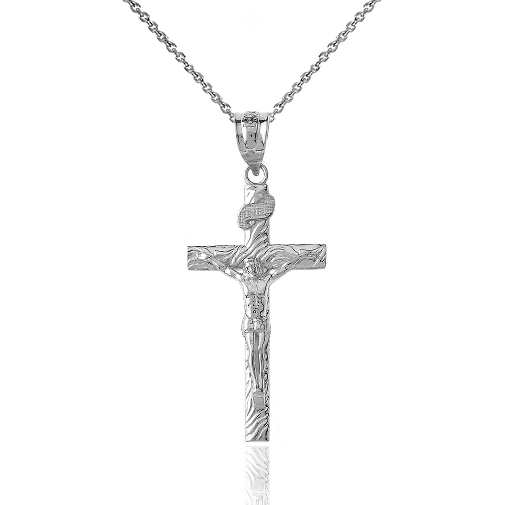 Silver Crucifix Pendant Jesus Cross Necklace (1.44")