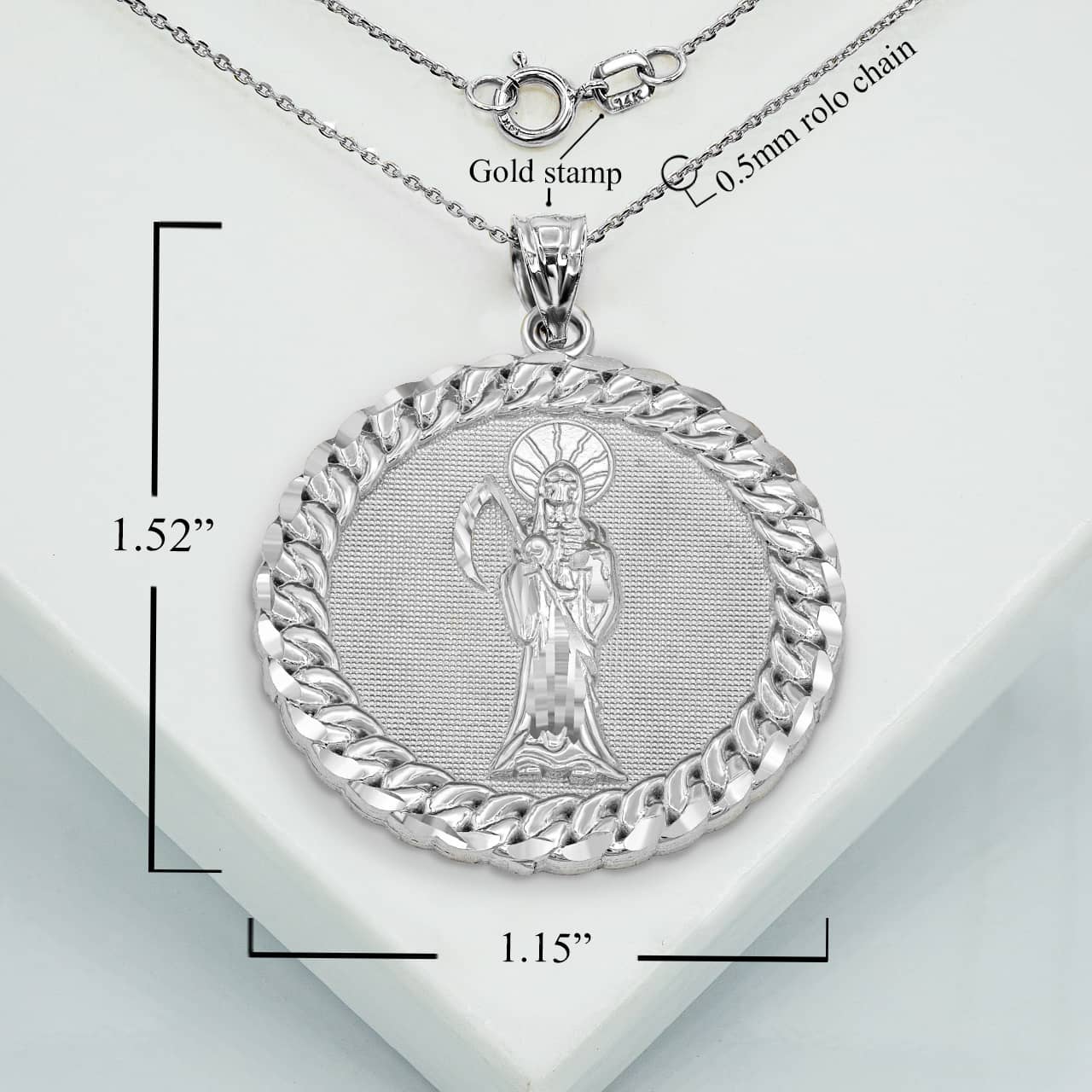 Silver Cuban Framed Santa Muerte Pendant Necklace, view 4