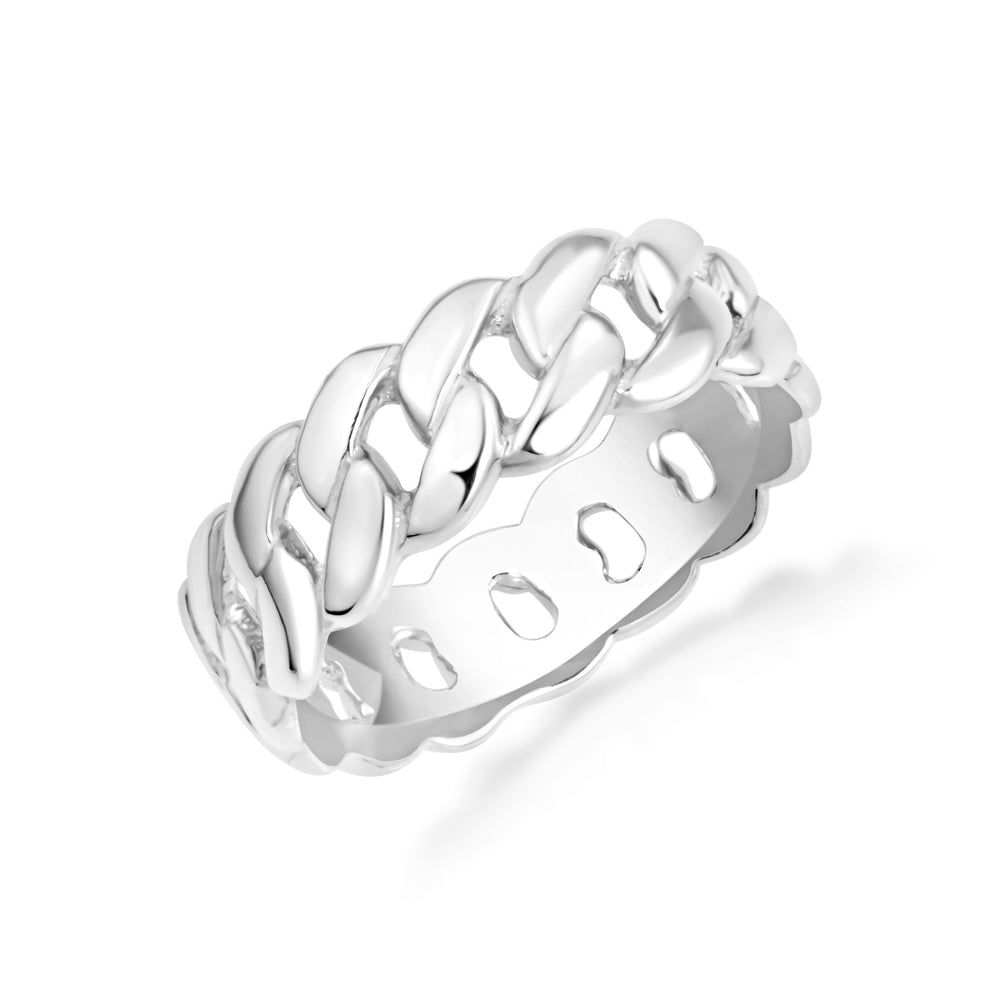 Silver Cuban Link Chain Ring 5 mm