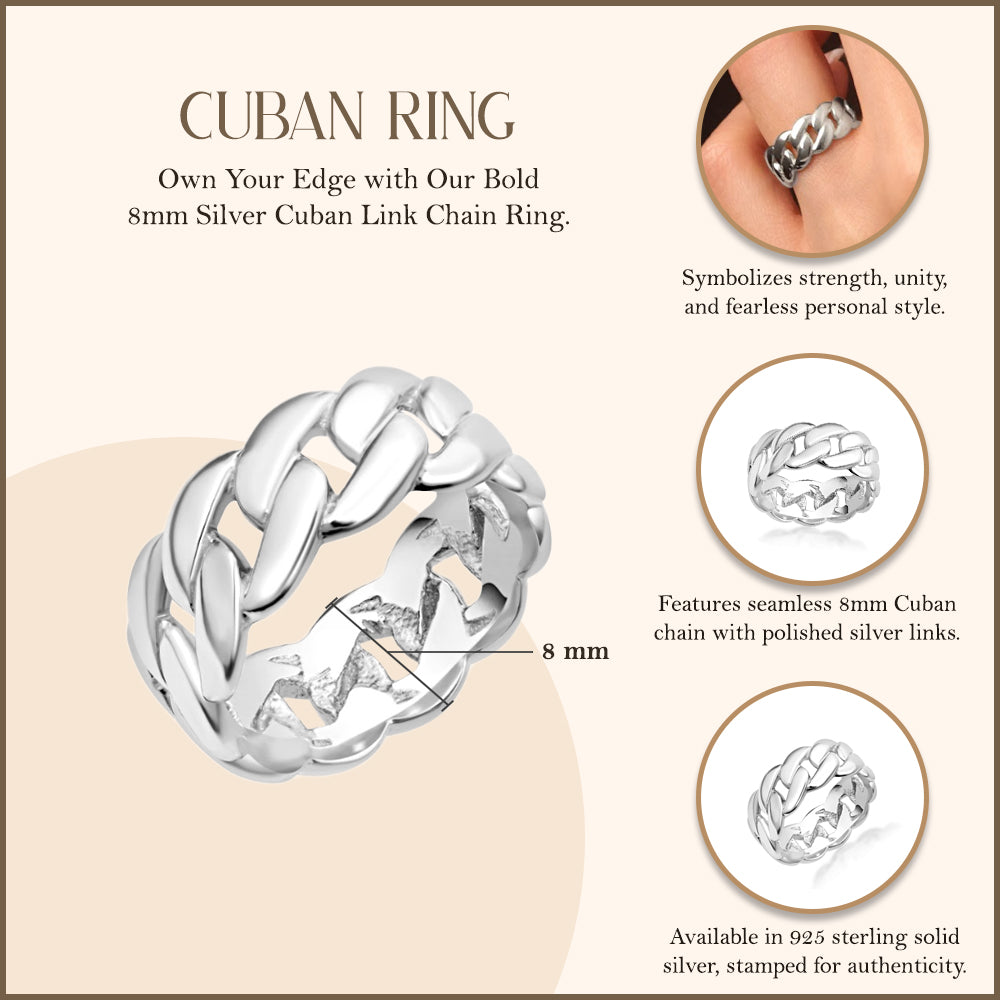 Silver Cuban Link Chain Ring 8 mm, view 4